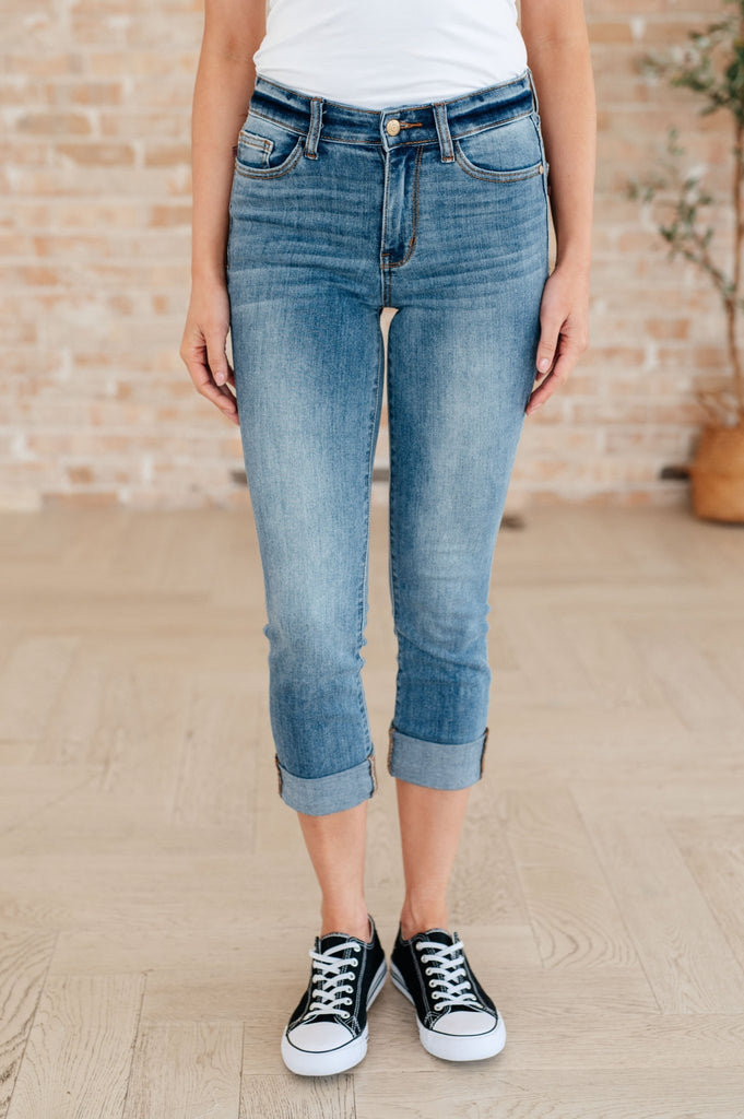 Laura Mid Rise Cuffed Skinny Capri Jeans - The Edit LLC