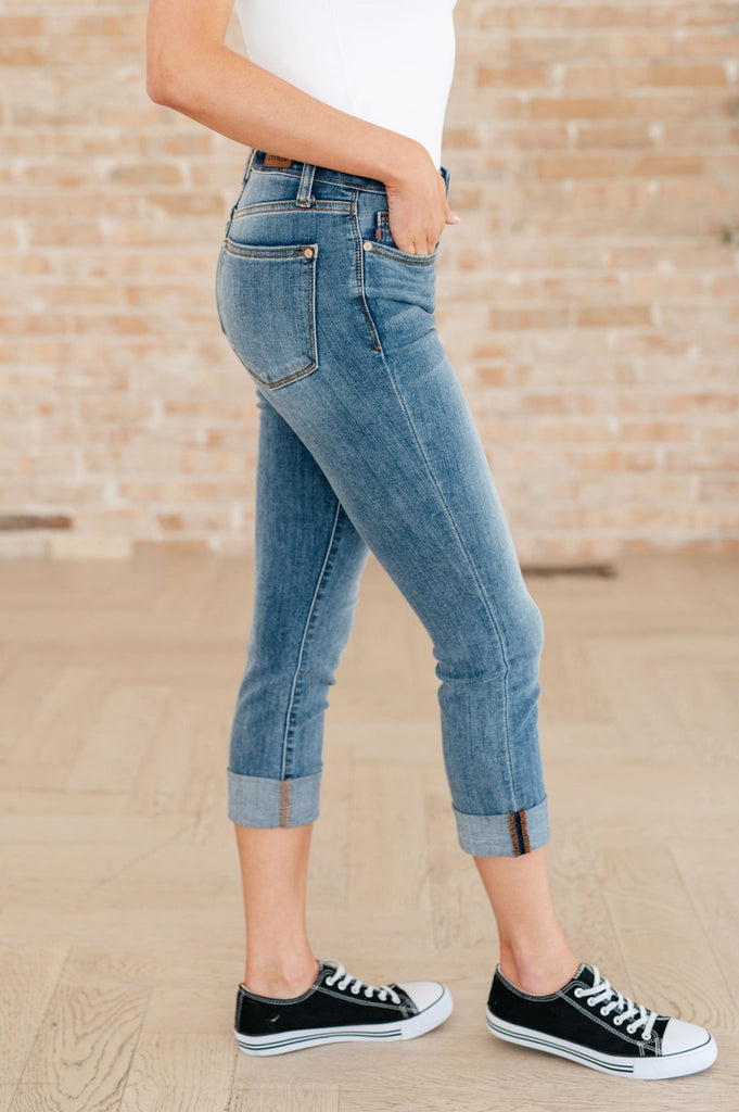 Laura Mid Rise Cuffed Skinny Capri Jeans - The Edit LLC