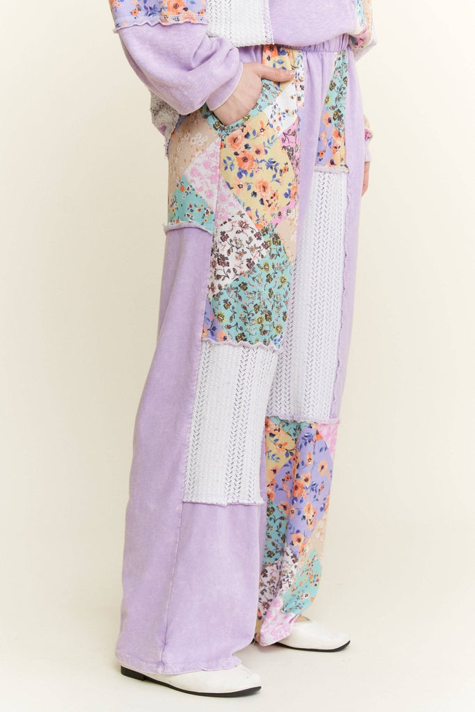 Lavender Mineral Washed Floral WaveKnit Jacquard Boho Pants - The Edit LLC