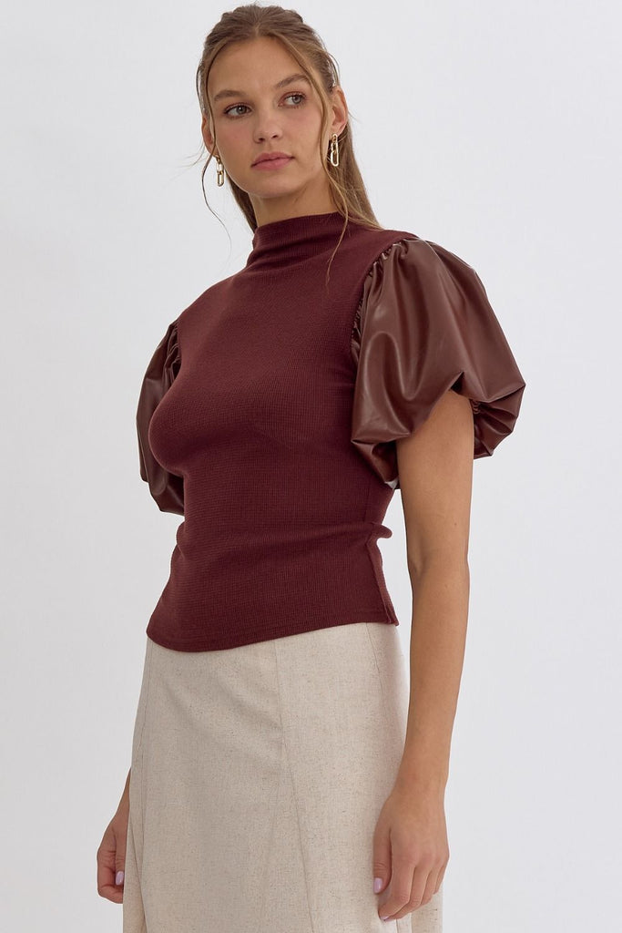 Leather Puff Sleeve Knit - The Edit LLC