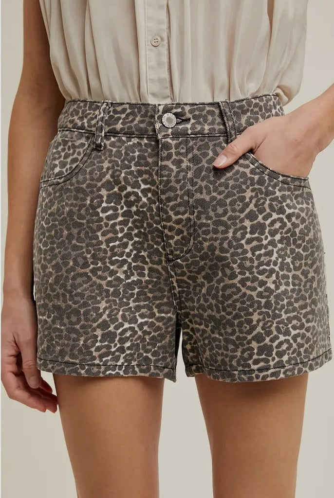 Leave Him Leopard Denim Shorts - The Edit LLC