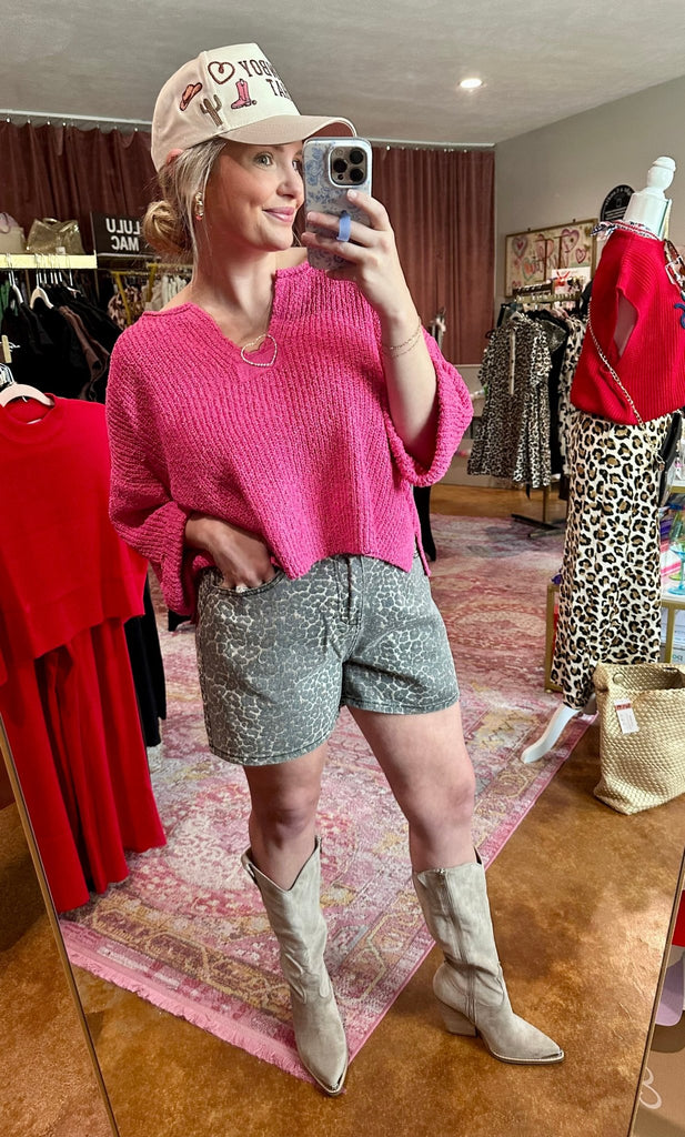 Leave Him Leopard Denim Shorts - The Edit LLC