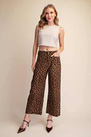 Leopard Colette Cropped Rhinestone Pants: Brown - The Edit LLC