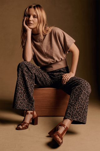 Leopard Colette Cropped Rhinestone Pants: Brown - The Edit LLC