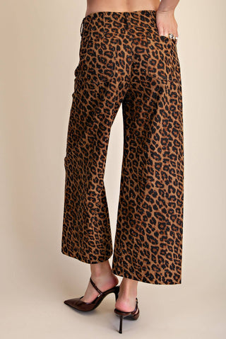 Leopard Colette Cropped Rhinestone Pants: Brown - The Edit LLC
