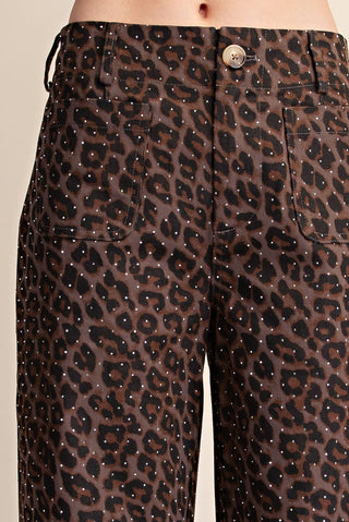 Leopard Colette Cropped Rhinestone Pants: Brown - The Edit LLC