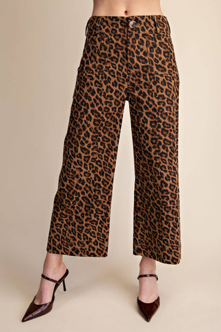 Leopard Colette Cropped Rhinestone Pants: Brown - The Edit LLC