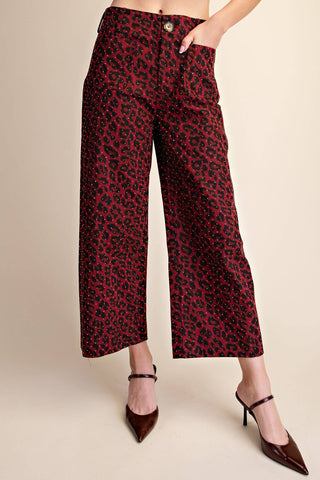 Leopard Colette Cropped Rhinestone Pants: Brown - The Edit LLC