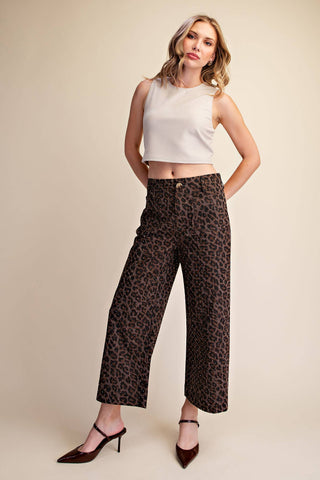 Leopard Colette Cropped Rhinestone Pants: Brown - The Edit LLC