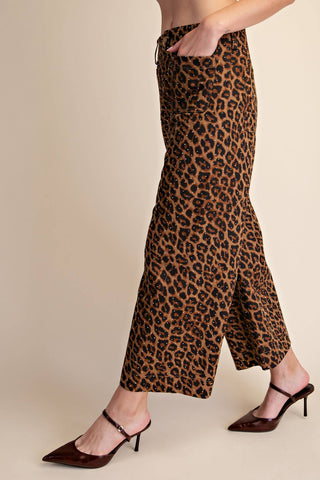Leopard Colette Cropped Rhinestone Pants: Brown - The Edit LLC