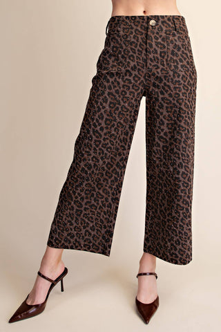 Leopard Colette Cropped Rhinestone Pants: Brown - The Edit LLC