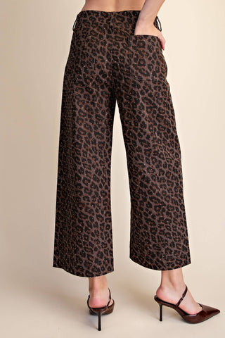 Leopard Colette Cropped Rhinestone Pants: Brown - The Edit LLC