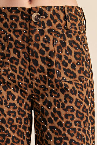 Leopard Colette Cropped Rhinestone Pants: Brown - The Edit LLC
