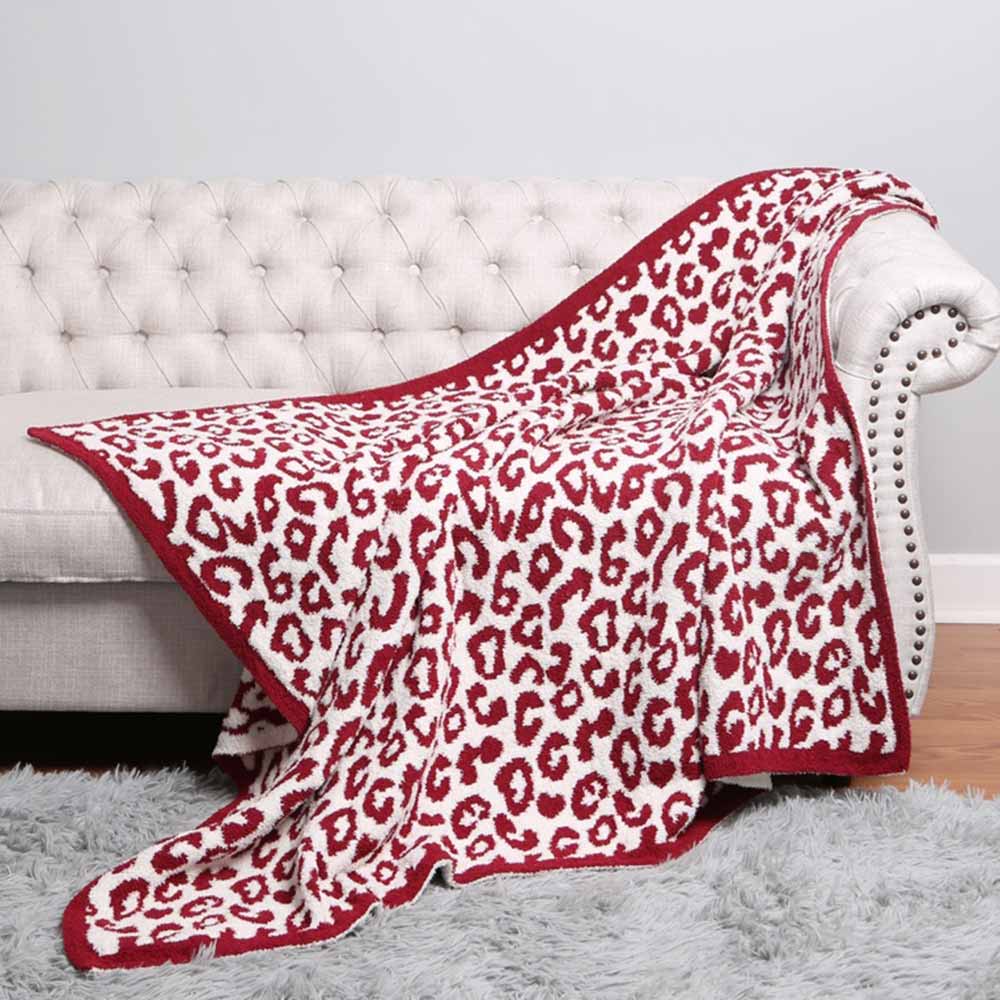 Leopard Patterned Reversible Throw Blanket: Burgundy - The Edit LLC