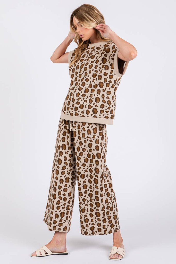 LEOPARD PRINT SCUBA TOP AND PANTS SETS - The Edit LLC