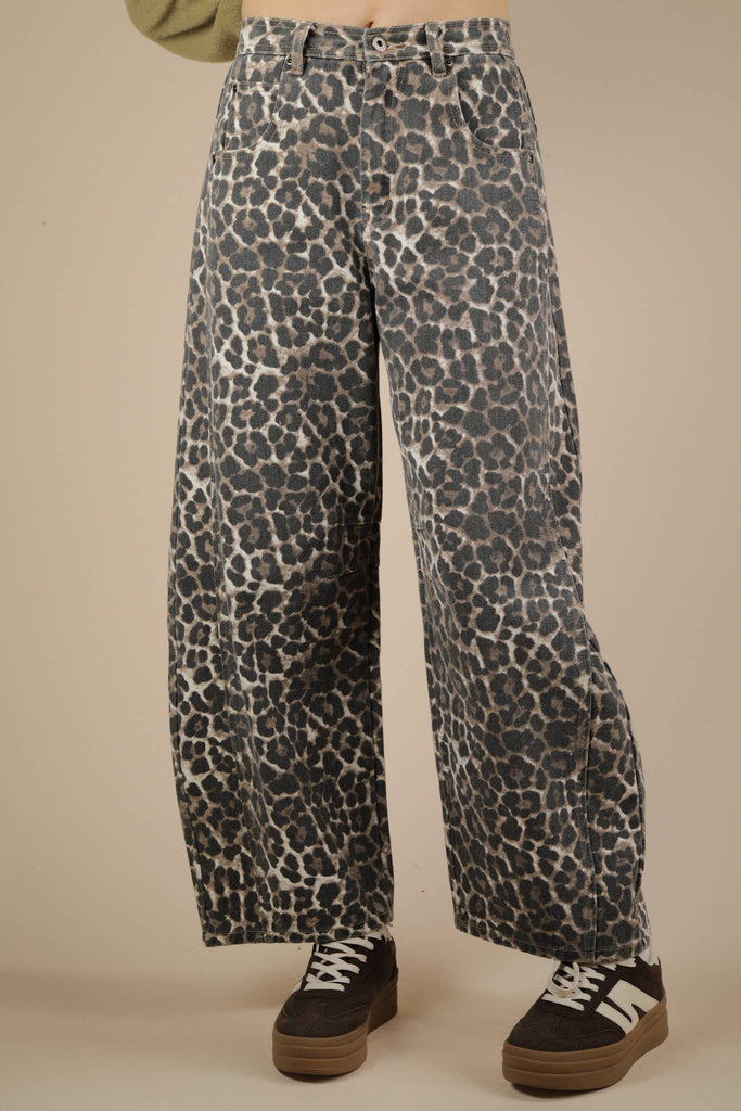 Leopard Printed Barrel Pants: MOCHA LEOPARD - The Edit LLC