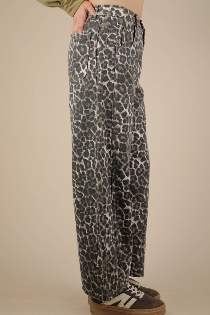 Leopard Printed Barrel Pants: MOCHA LEOPARD - The Edit LLC