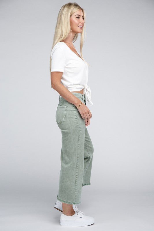 Light Olive Want It That Way - Cropped Jeans - The Edit LLC