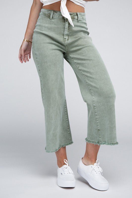 Light Olive Want It That Way - Cropped Jeans - The Edit LLC