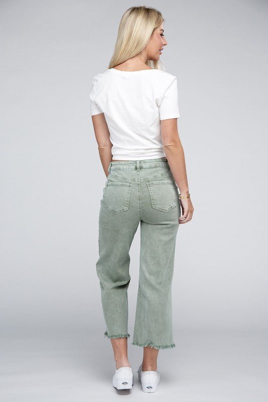 Light Olive Want It That Way - Cropped Jeans - The Edit LLC