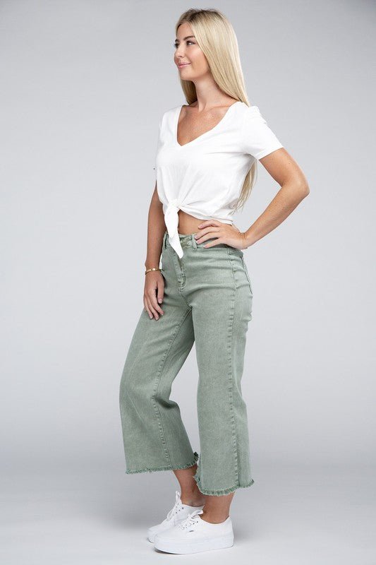 Light Olive Want It That Way - Cropped Jeans - The Edit LLC