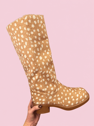 Light Tan JAMI - Printed Knee-High Block Heel Boots - The Edit LLC
