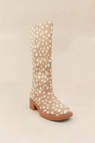 Light Tan JAMI - Printed Knee-High Block Heel Boots - The Edit LLC