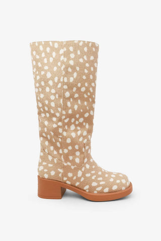 Light Tan JAMI - Printed Knee-High Block Heel Boots - The Edit LLC