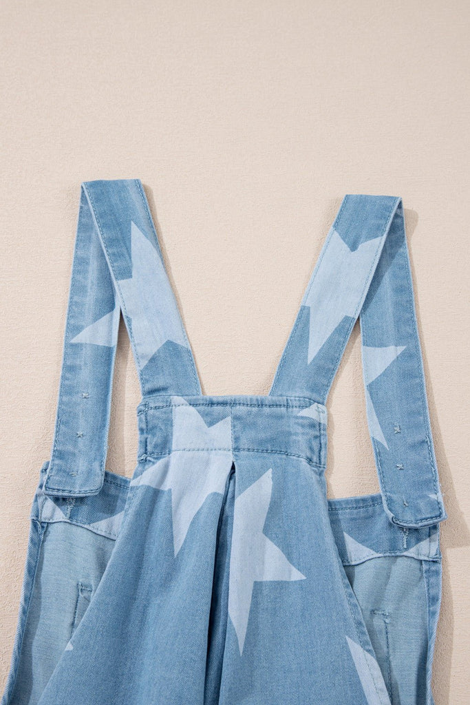 Lightweight Denim Overalls Star Detail - The Edit LLC