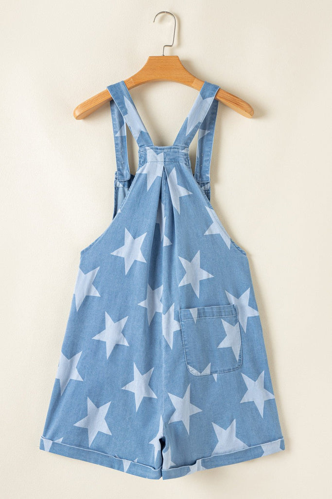 Lightweight Denim Overalls Star Detail - The Edit LLC