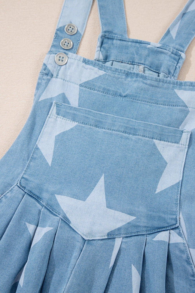 Lightweight Denim Overalls Star Detail - The Edit LLC