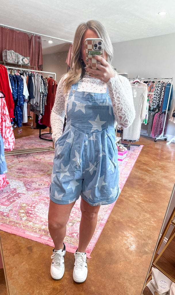 Lightweight Denim Overalls Star Detail - The Edit LLC