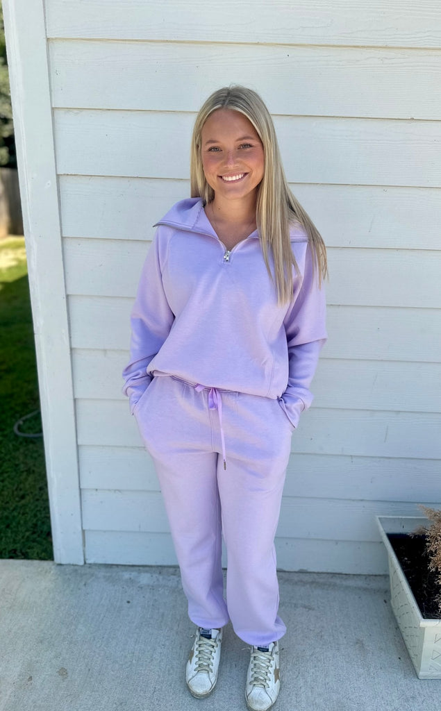 Lilac Quarter Zip Pullover + Jogger Modal Travel Set - The Edit LLC