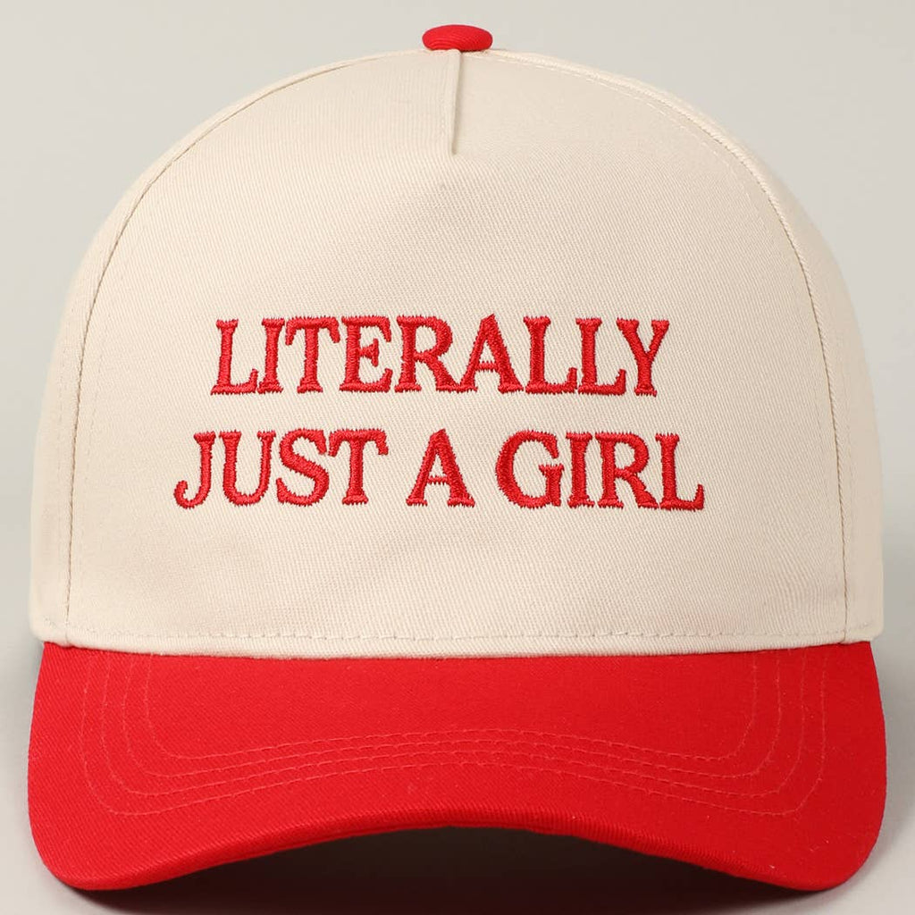 Literally Just A Girl Embroidery Two Tone Trucker Hat - The Edit LLC