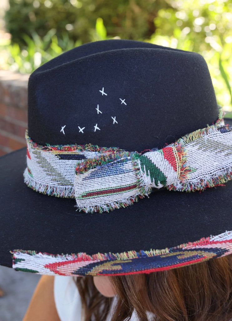 Lucie Hat with Aztec Accents BLACK: Default - The Edit LLC