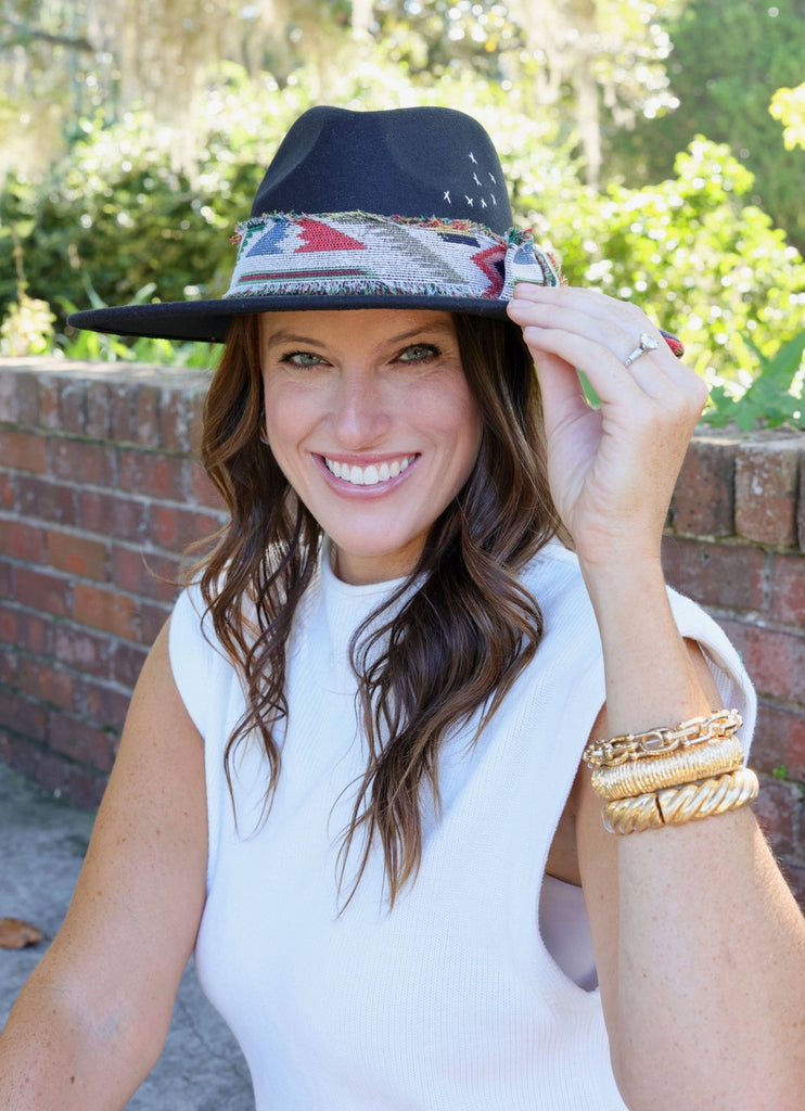 Lucie Hat with Aztec Accents BLACK: Default - The Edit LLC
