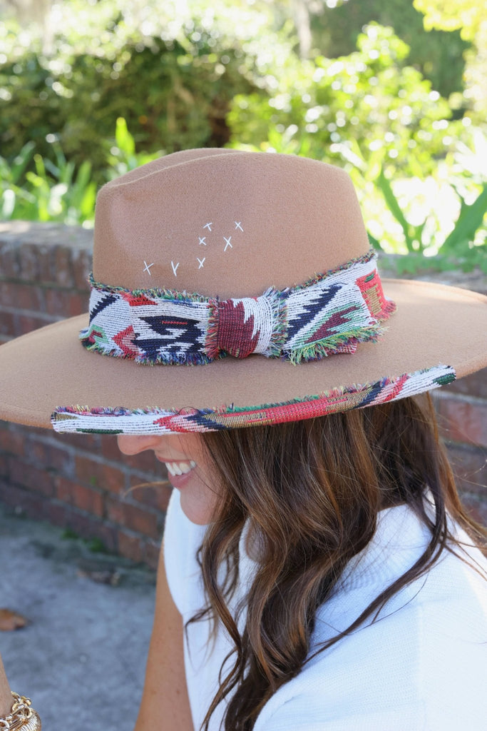 Lucie Hat with Aztec Accents BROWN: Default - The Edit LLC