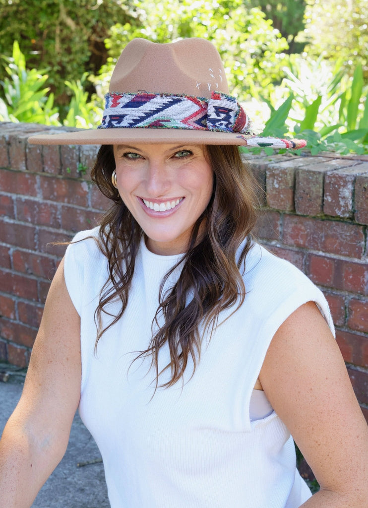 Lucie Hat with Aztec Accents BROWN: Default - The Edit LLC