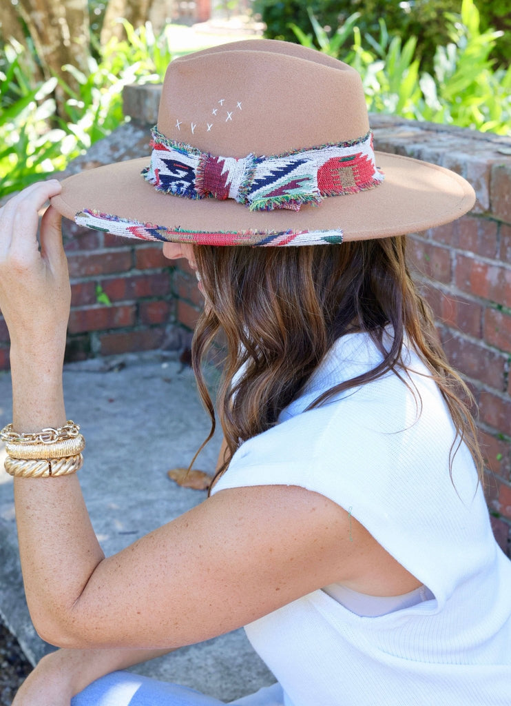 Lucie Hat with Aztec Accents BROWN: Default - The Edit LLC