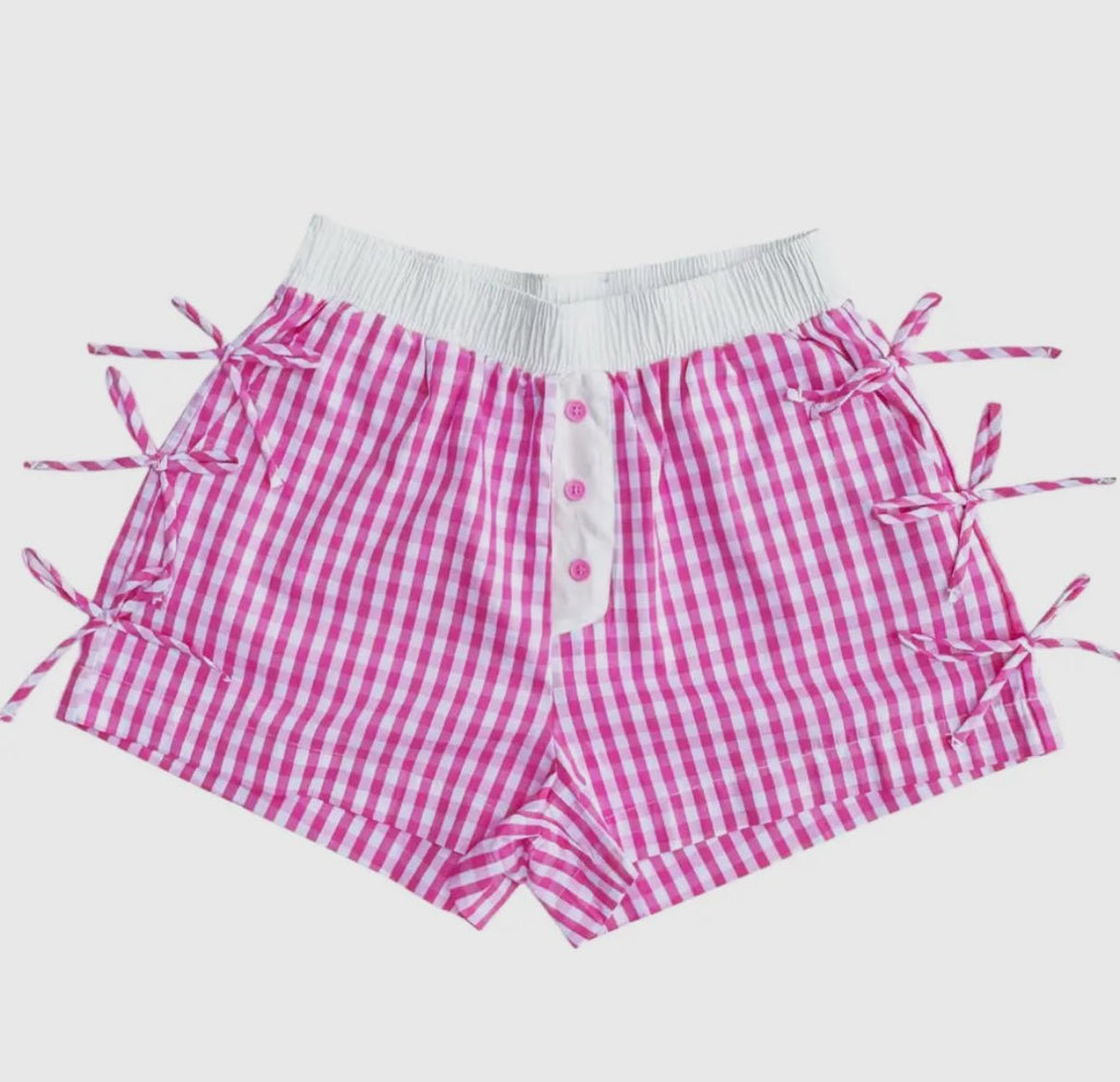 LULU MAC Pink BOW GINGHAM BOXER SHORTS - The Edit LLC
