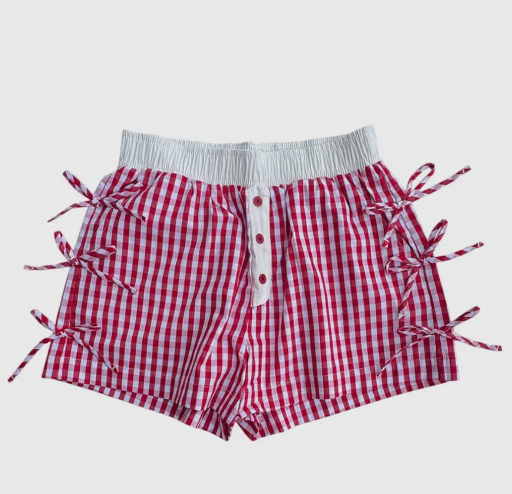 LULU MAC Red BOW GINGHAM BOXER SHORTS - The Edit LLC
