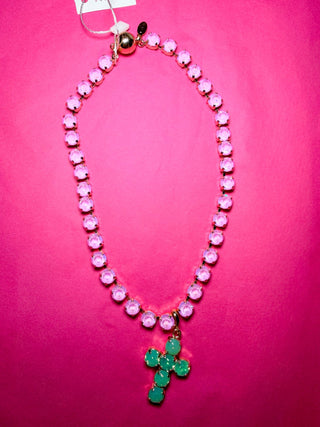 Lux Pink Gem Necklace - Removable Cross Gem - The Edit LLC