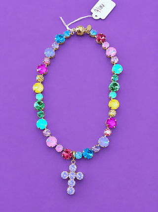 Lux Rainbow Variety Stone Necklace - Removable Cross Gem Stone - The Edit LLC