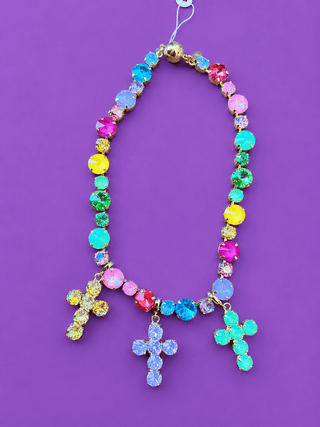 Lux Rainbow Variety Stone Necklace - Removable Multi Cross Gem Stones - The Edit LLC