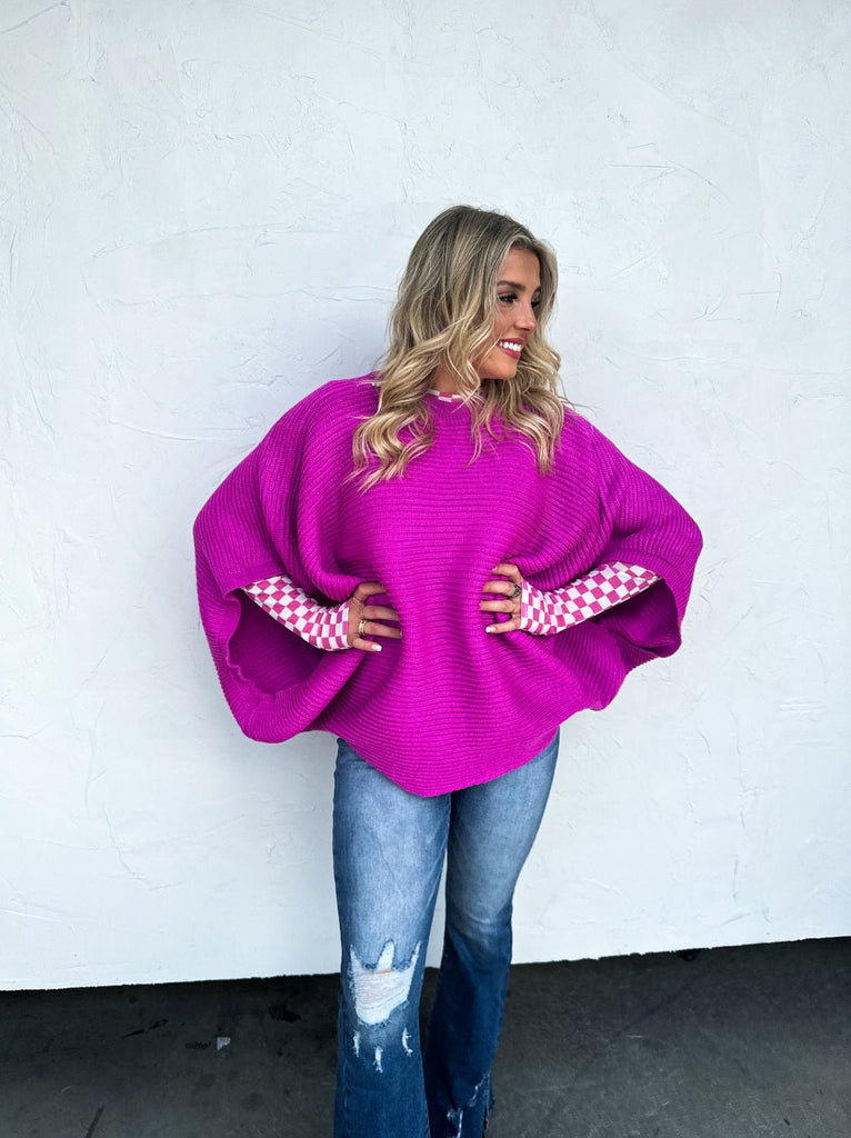 Magenta Meg Pullover Poncho - The Edit LLC