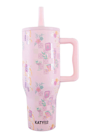 Mahjong Pieces Flip Top Tumbler Cup Wholesale: Light Pink - The Edit LLC