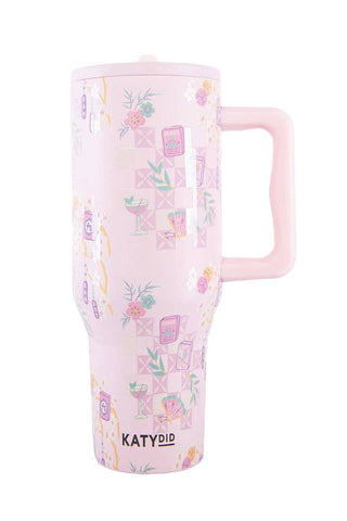 Mahjong Pieces Flip Top Tumbler Cup Wholesale: Light Pink - The Edit LLC