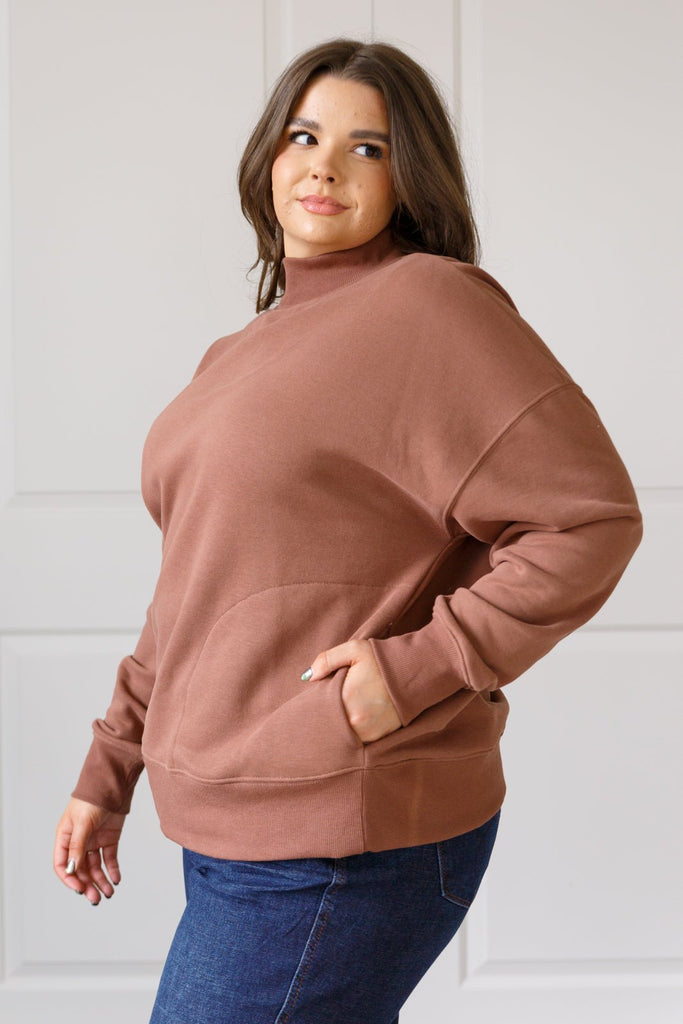 Make No Mistake Mock Neck Pullover in Cocoa - The Edit LLC