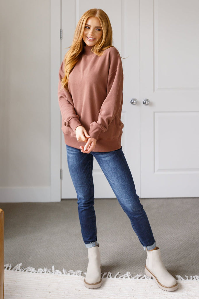 Make No Mistake Mock Neck Pullover in Cocoa - The Edit LLC