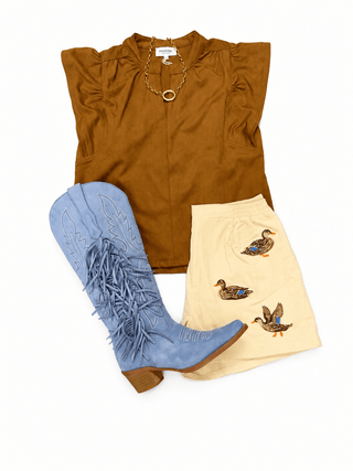 Mallard Duck Embroidery Corduroy Mini Shorts - The Edit LLC